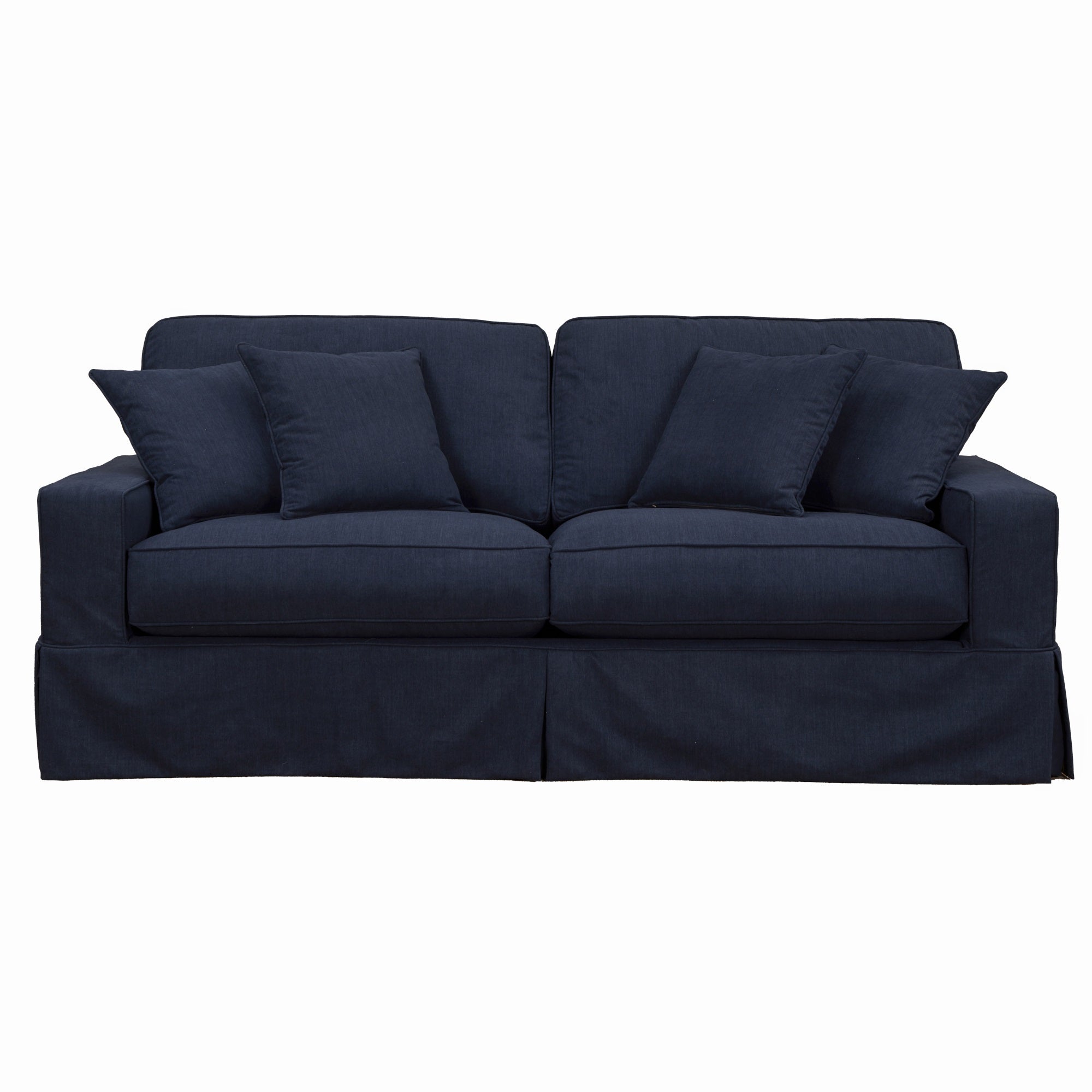 Sunset Trading Americana Box Cushion Slipcovered Sofa | Stain Resistant Performance Fabric | Navy Blue