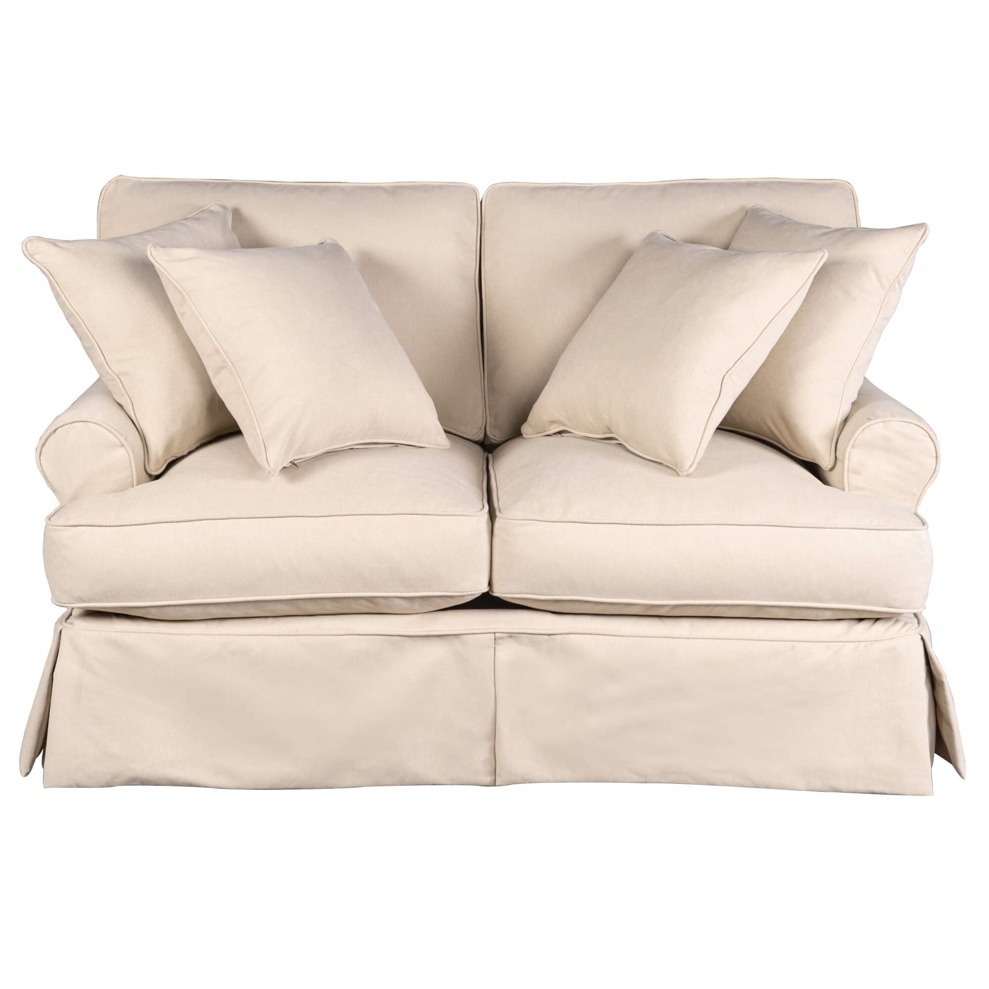 Sunset Trading Horizon T-Cushion Slipcovered Loveseat | Stain Resistant Performance Fabric | Tan