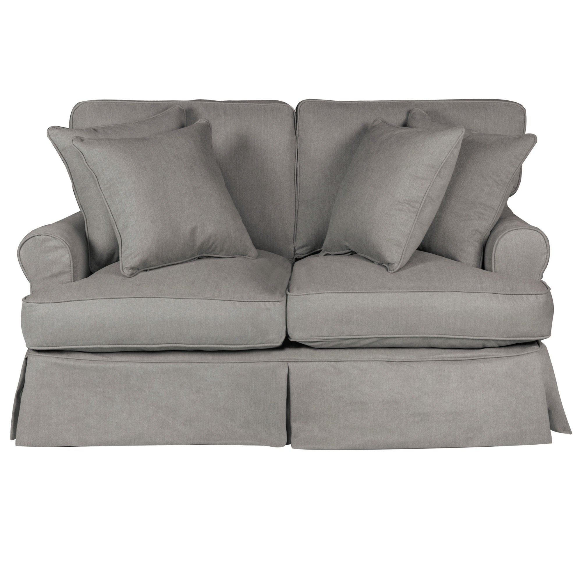 Sunset Trading Horizon T-Cushion Slipcovered Loveseat | Stain Resistant Performance Fabric | Gray