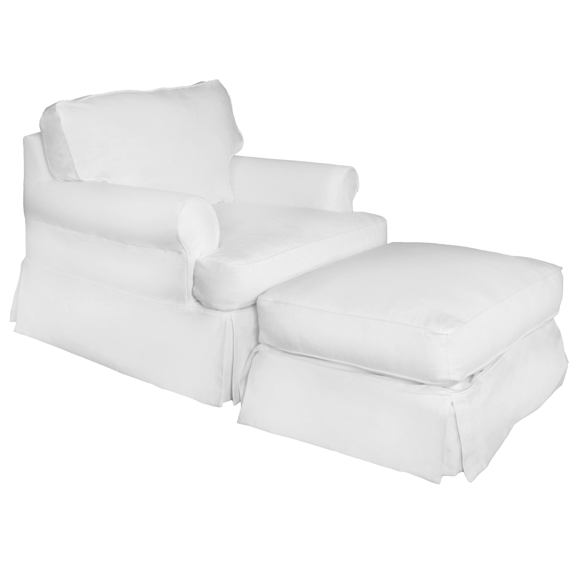 Sunset Trading Horizon Slipcovered T-Cushion Chair With Ottoman | Stain Resistant Performance Fabric | White