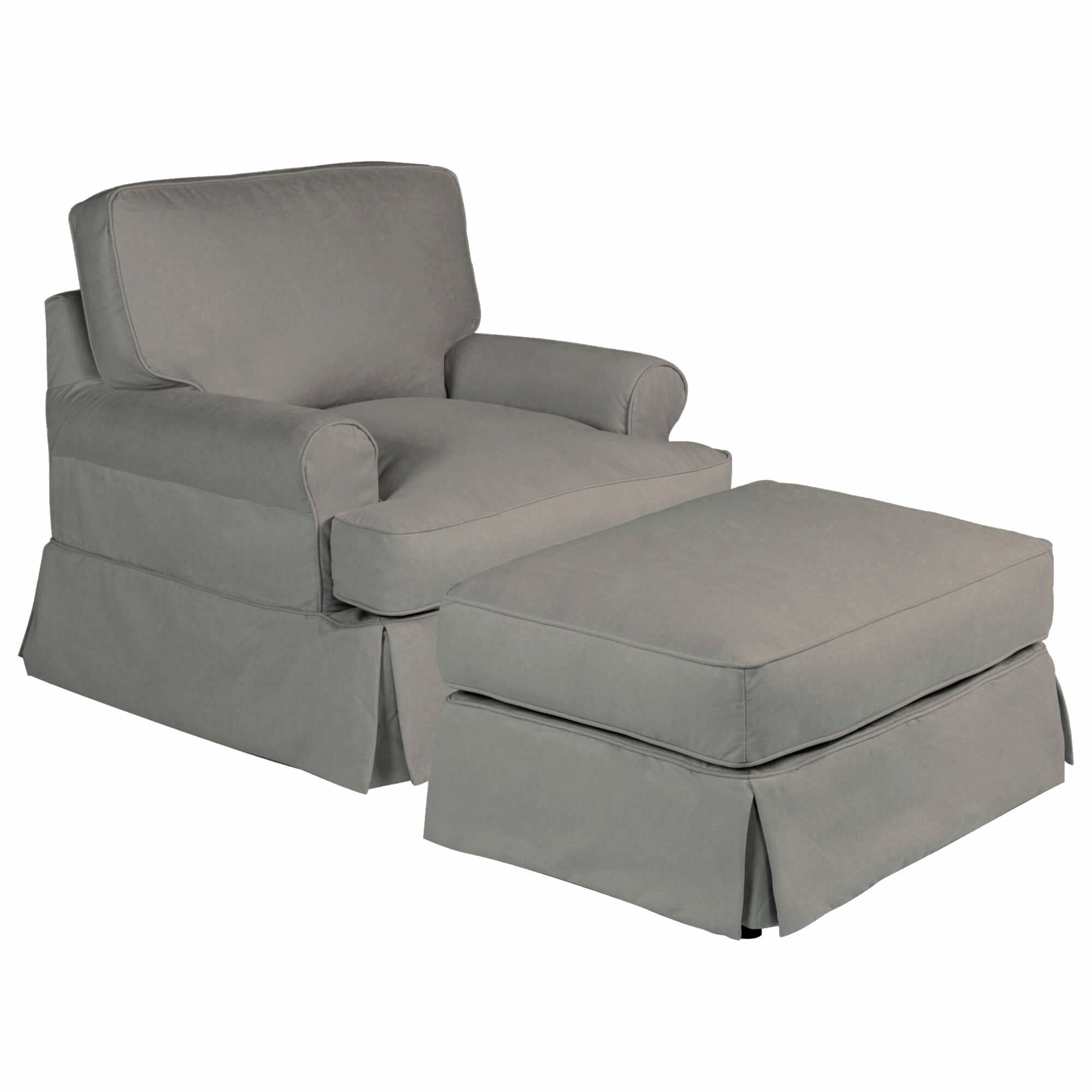 Sunset Trading Horizon Slipcovered T-Cushion Chair With Ottoman | Stain Resistant Performance Fabric | Gray