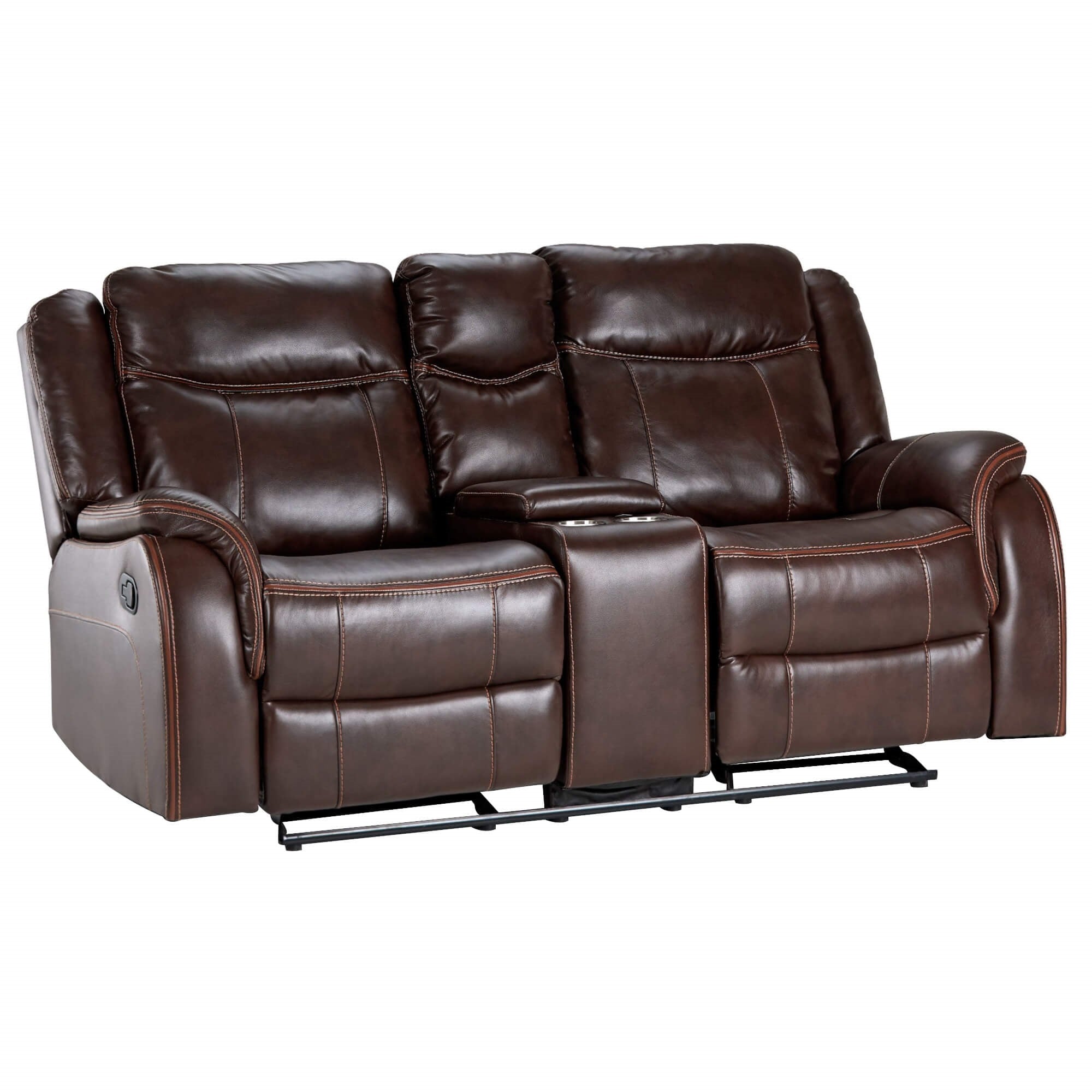 Sunset Trading Avant 76 Wide Dual Reclining Rocking Loveseat With Console | Usb, 2 Outlets, Cupholders | Brown Faux Leather