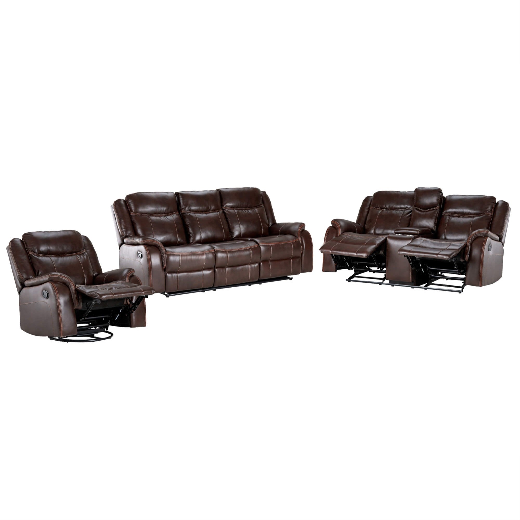 Sunset Trading Avant 3 Piece Reclining Living Room Set | Sofa With Drop Down Console Usb, 2 Outlets, Cupholders | Dual Rocking L