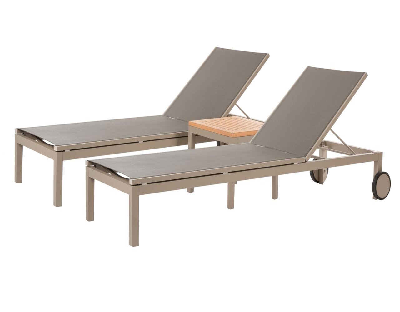 Aluminum Sling Loungers, Set Of 2, With Side Table