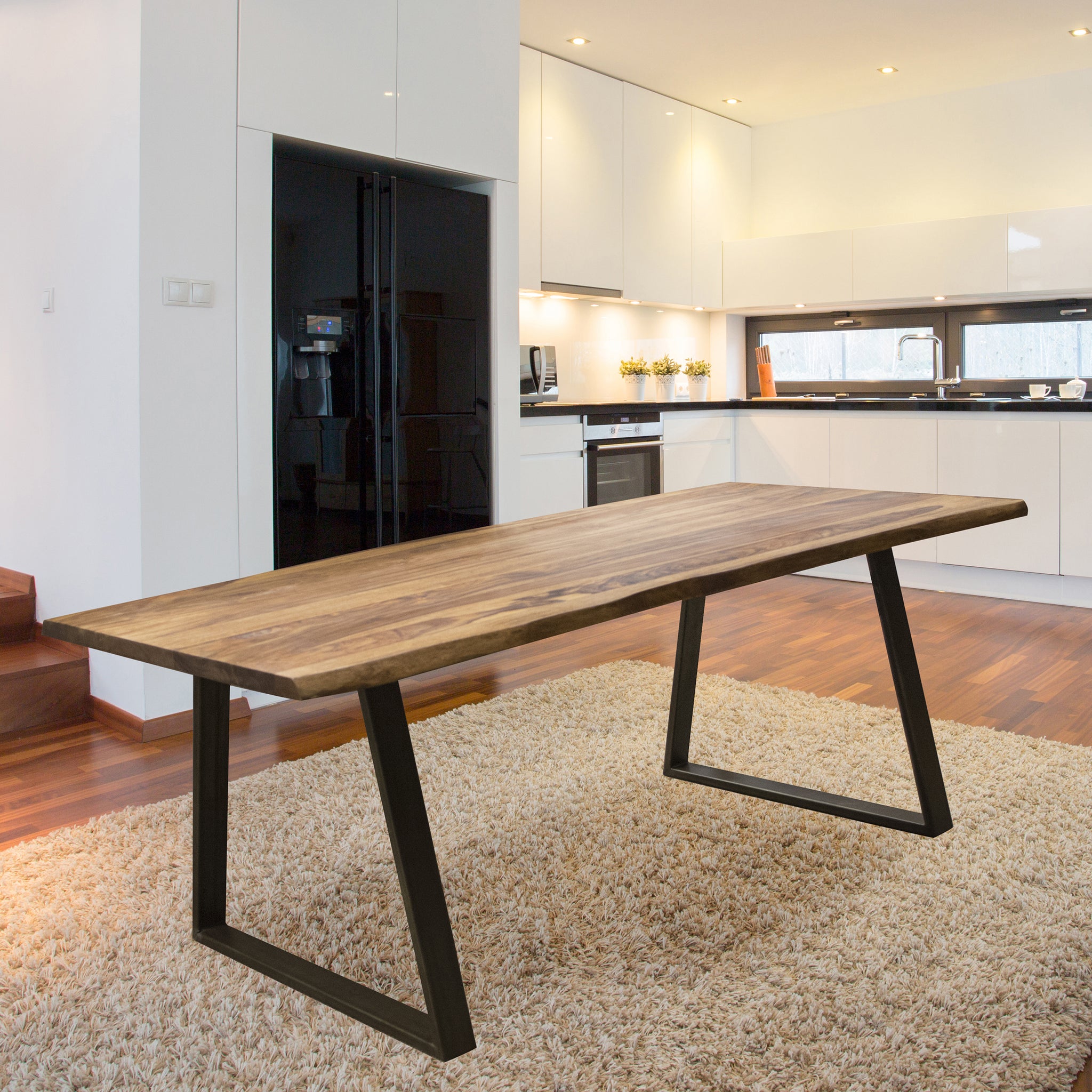 Dining Table 63 X 35 With Rosewood Top And Metal Legs, Seats 4 To 6