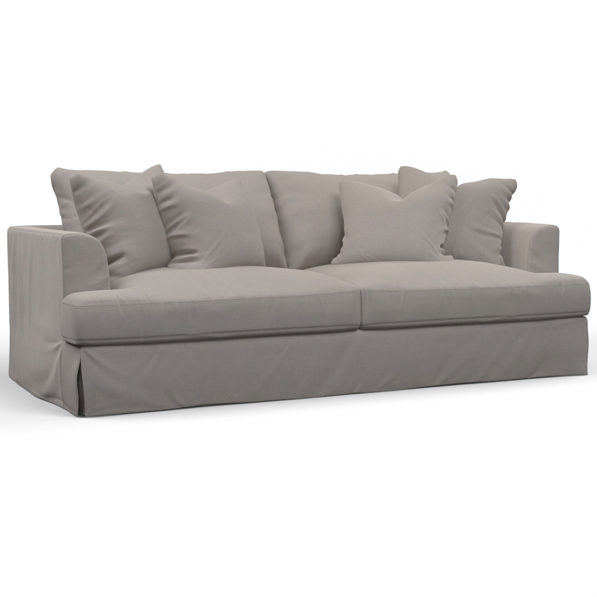 Sunset Trading Newport Slipcovered Recessed Fin Arm 94 Sofa | Stain Resistant Performance Fabric | 4 Throw Pillows | Gray