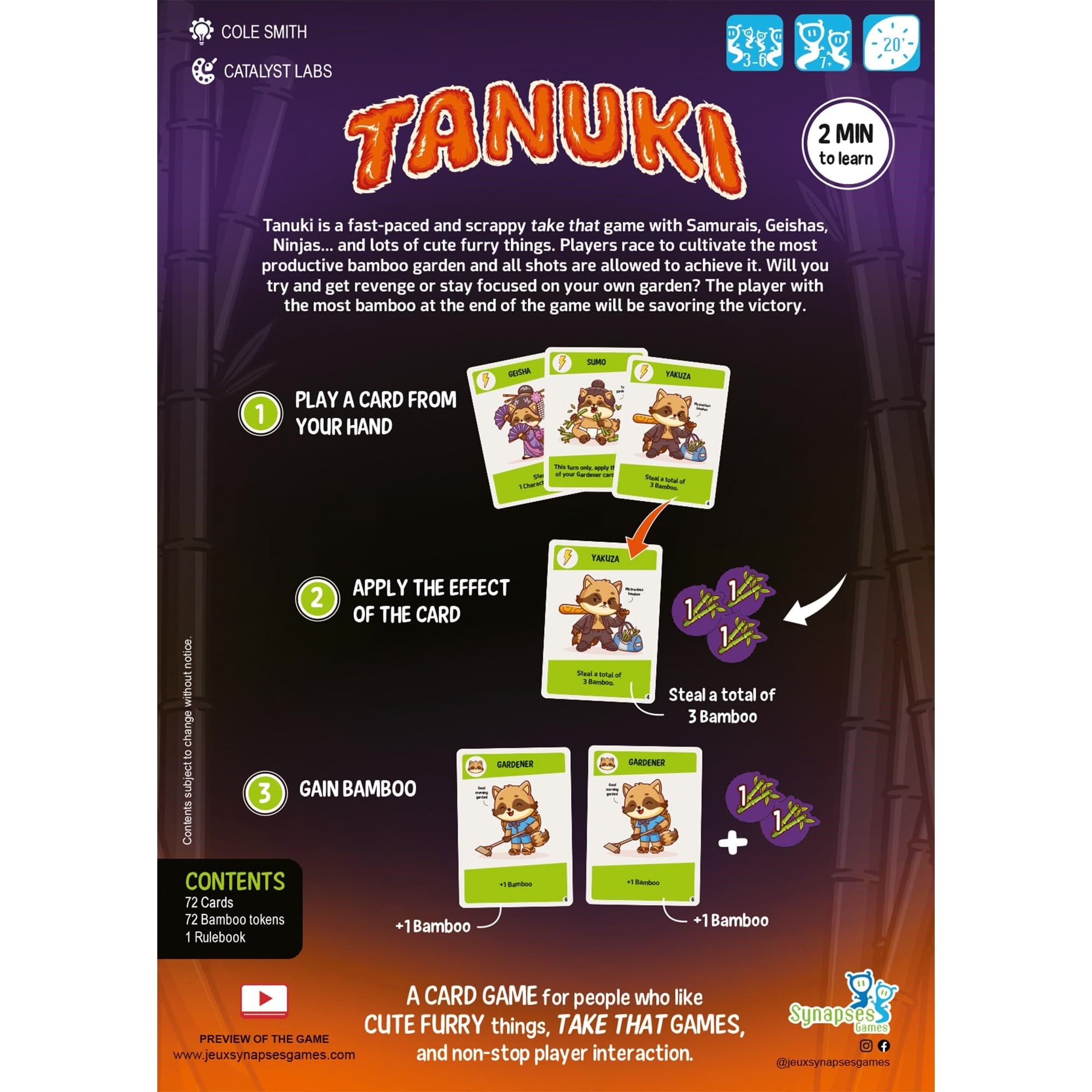 Synapses Games: Tanuki - Family Take-That Card Game, For People Who Like Cute Furry Things & Non-Stop Player Interaction, Ages 7