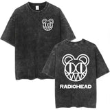 Radiohead Rock Band Washed Cotton T-Shirt – Retro Alternative Rock Graphic Tee, Vintage Distressed Heavyweight Style Unisex Concert Top