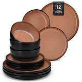 Vancasso AMBER 12/16 Piece Ceramic Dinnerware Set Matte Black Stoneware Plates Set with 4/6 Pcs Dinner Plate/Dessert/Bowl/Soup
