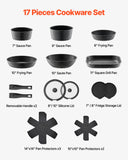 SucceBuy 17 Pcs Nonstick Cookware Set Granite Pots and Pans Set Induction Cookwares Kitchen Cooking Set w/Frying Sauce Saute Pan