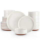 MALACASA TARA 12/24 Pcs Dinnerware Set Curved Edge Sesame Glaze Stoneware Plates Set With 4/6pcs Dinner Plate/Dessert/Bowl