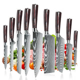9 Types of Stainless Steel Kitchen Knife, Japanese Chef Knife, Meat Cleaver, Santoku, Bread, Boning, Slicing, Fruit Knife with Gift Box
