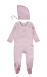 Embroidered M footie - ribbed cotton