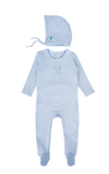 Embroidered M footie - ribbed cotton