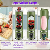 450ml Portable Juicer Blender Cup 12 Stainless Steel Blades 3 Speed Modes USB Charging Digital Screen Travel Smoothie Maker Rechargeable Mini Fruit Juice Mixer Easy To Clean For Sports Office Camping