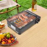 Gas Barbecue Grill, Butane LPG Stove 2.2KW Power, Camping Gas Stove Tabletop with Grilling Nets, Double-row Firepower Tubes