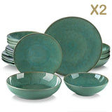 Vancasso KARST 16/32/48 Piece Green Embossed Stoneware Tableware Set with Dinner/Dessert Plate/Soup Bowl/Mug Service for 4/8/12
