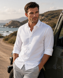 Single Shot Button Front Long Sleeve Shirt - White