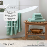 Bamboo Cotton Spa Towel Set - Viscose from Bamboo + Cotton - 6pc Set - Seaglass