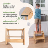 2-Step Wooden Stool for Toddlers(Step Stool for Children Ages 2+)