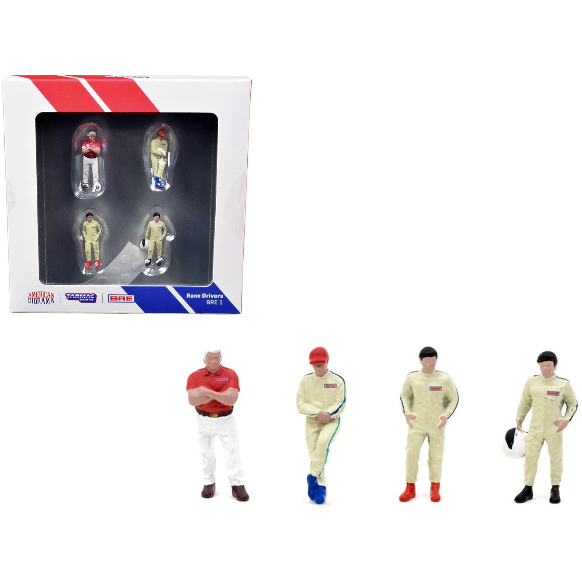 'Race Drivers'' 4 Piece Diecast Figure Set ''Bre'' For 1/64 Scale Models By Tarmac Works & American Diorama