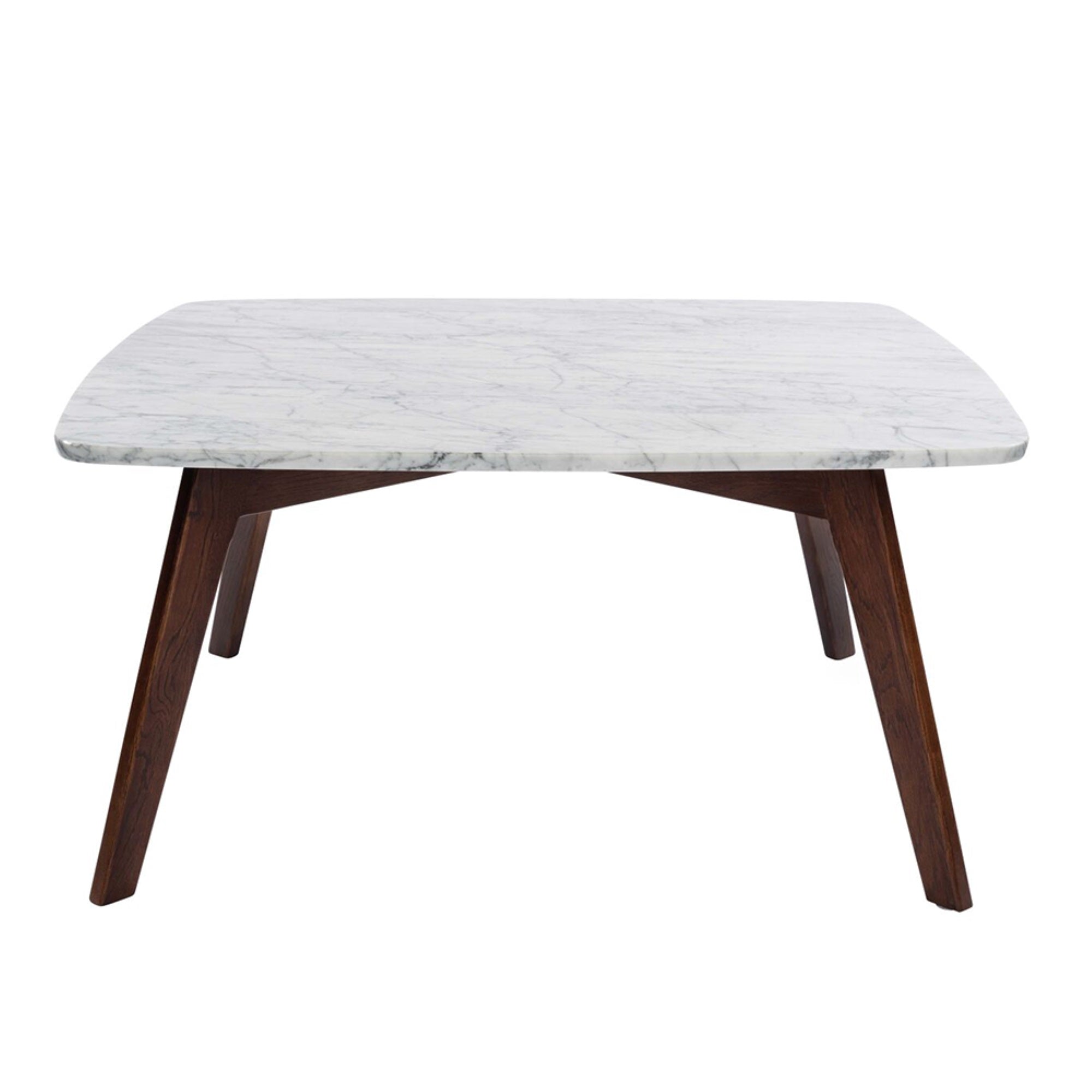 Vezzana 31 Square Italian Carrara White Marble Table With Walnut Legs