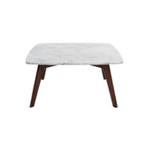 Vezzana 31 Square Italian Carrara White Marble Table With Walnut Legs