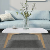 Vezzana 31 Square Italian Carrara White Marble Table With Oak Legs