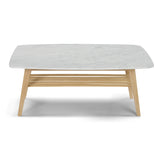 Laura 43 Rectangular Italian Carrara White Marble Coffee Table With Oak Shelf