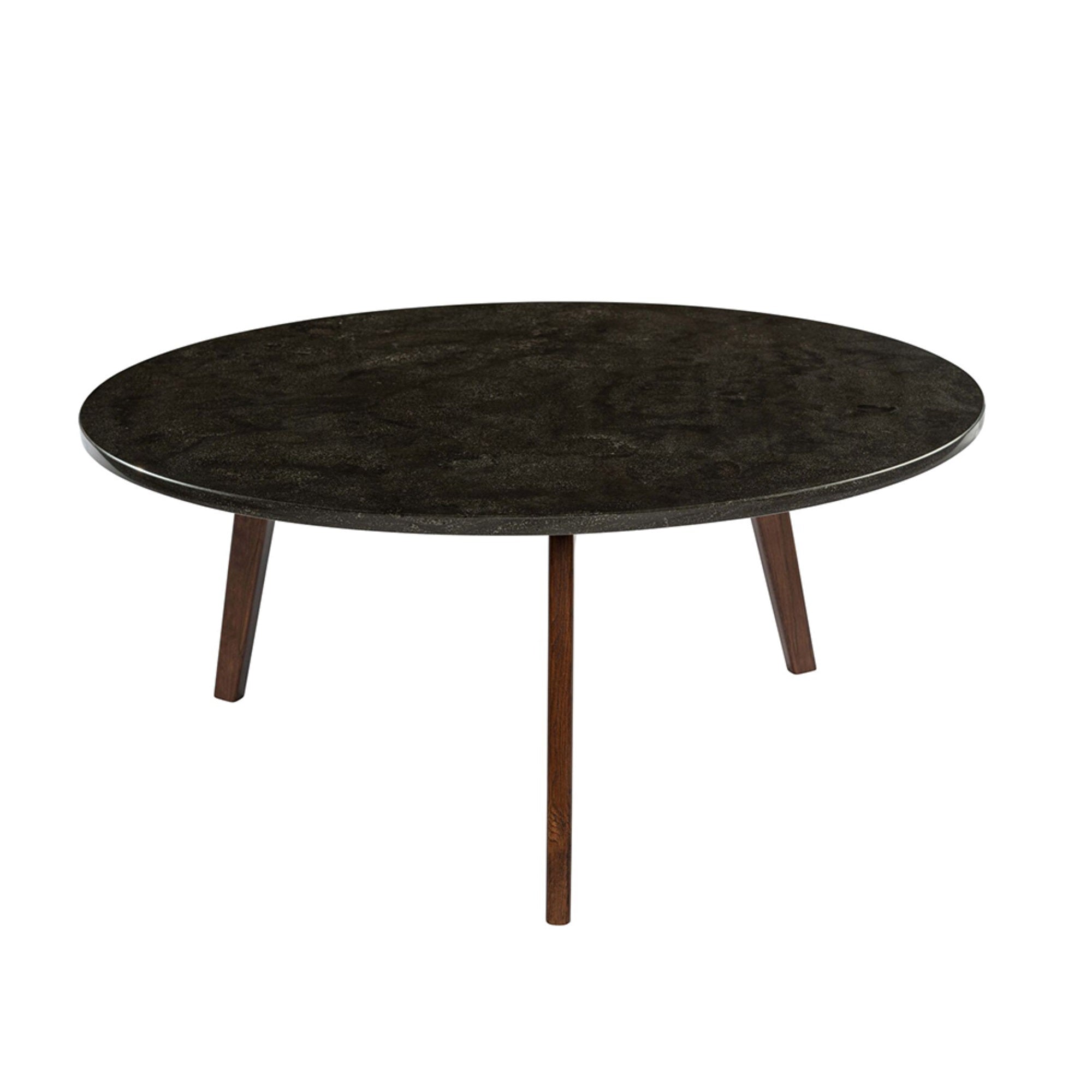 Stella 31 Round Black Marble Coffee Table With Walnut Legs