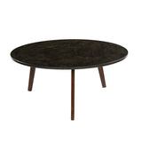 Stella 31 Round Black Marble Coffee Table With Walnut Legs