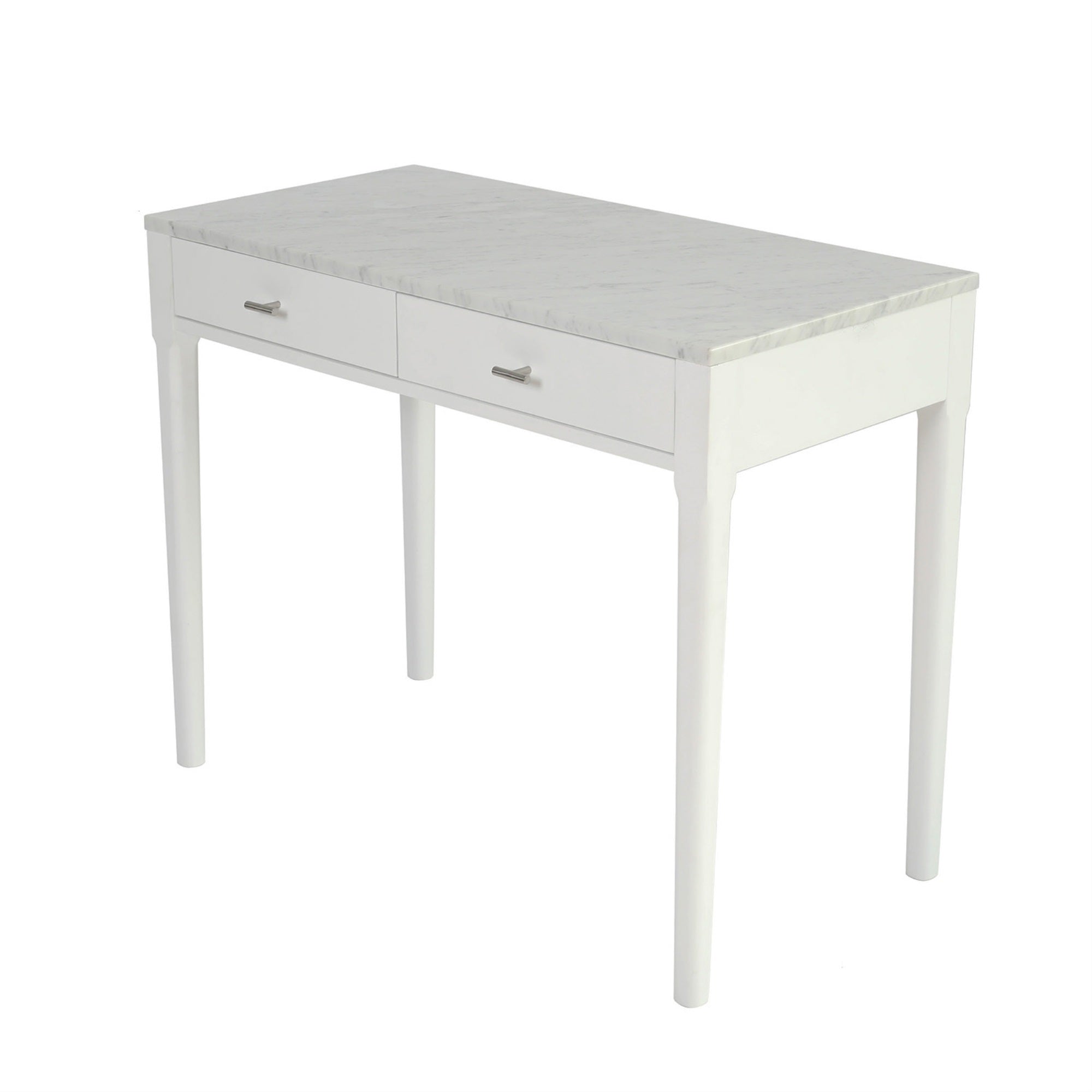Meno 36 Rectangular Italian Carrara White Marble Console Table With White Leg