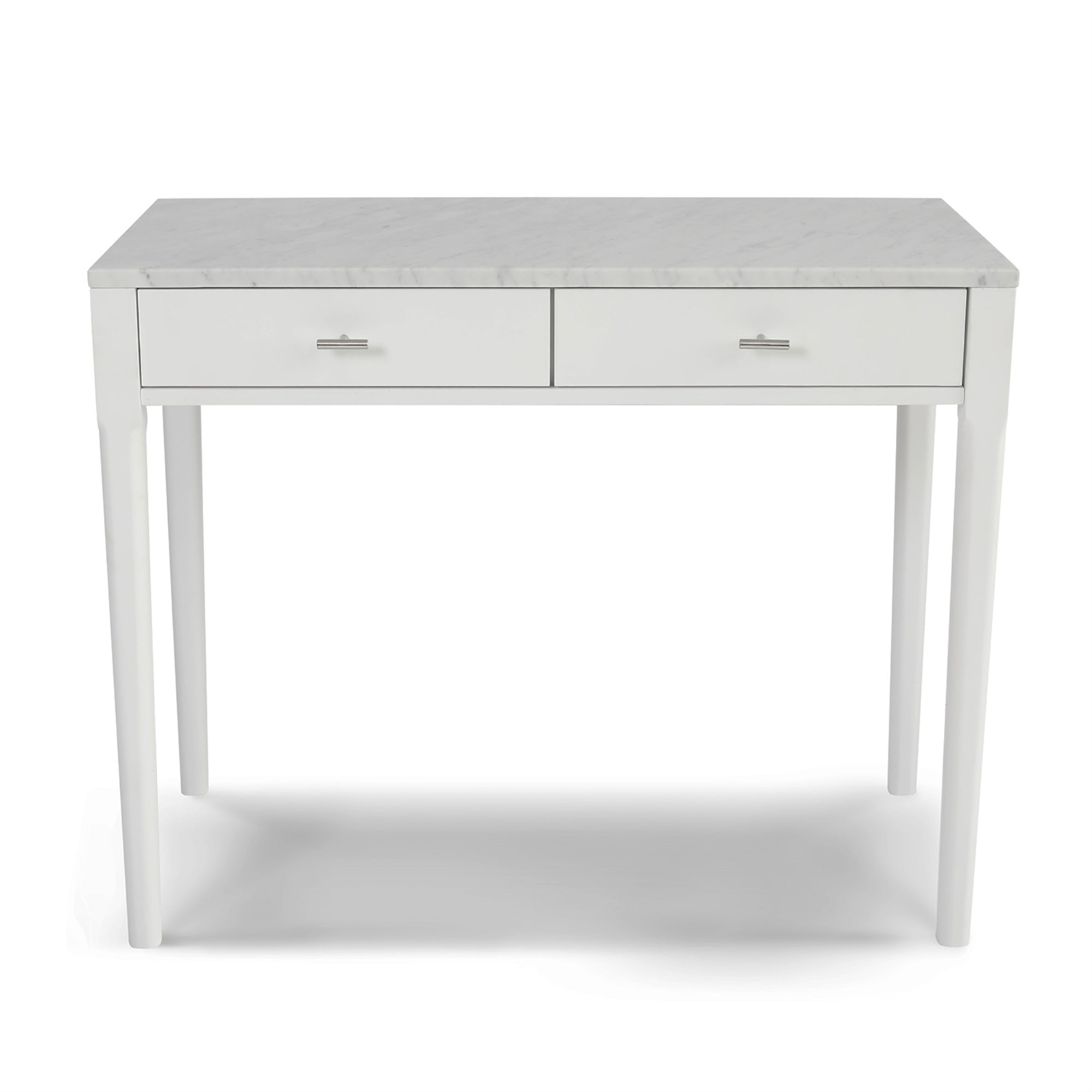 Meno 36 Rectangular Italian Carrara White Marble Console Table With White Leg