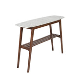 Castello 43 Rectangular Italian Carrara White Marble Console Table With Walnut Shelf