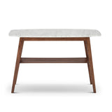 Castello 43 Rectangular Italian Carrara White Marble Console Table With Walnut Shelf