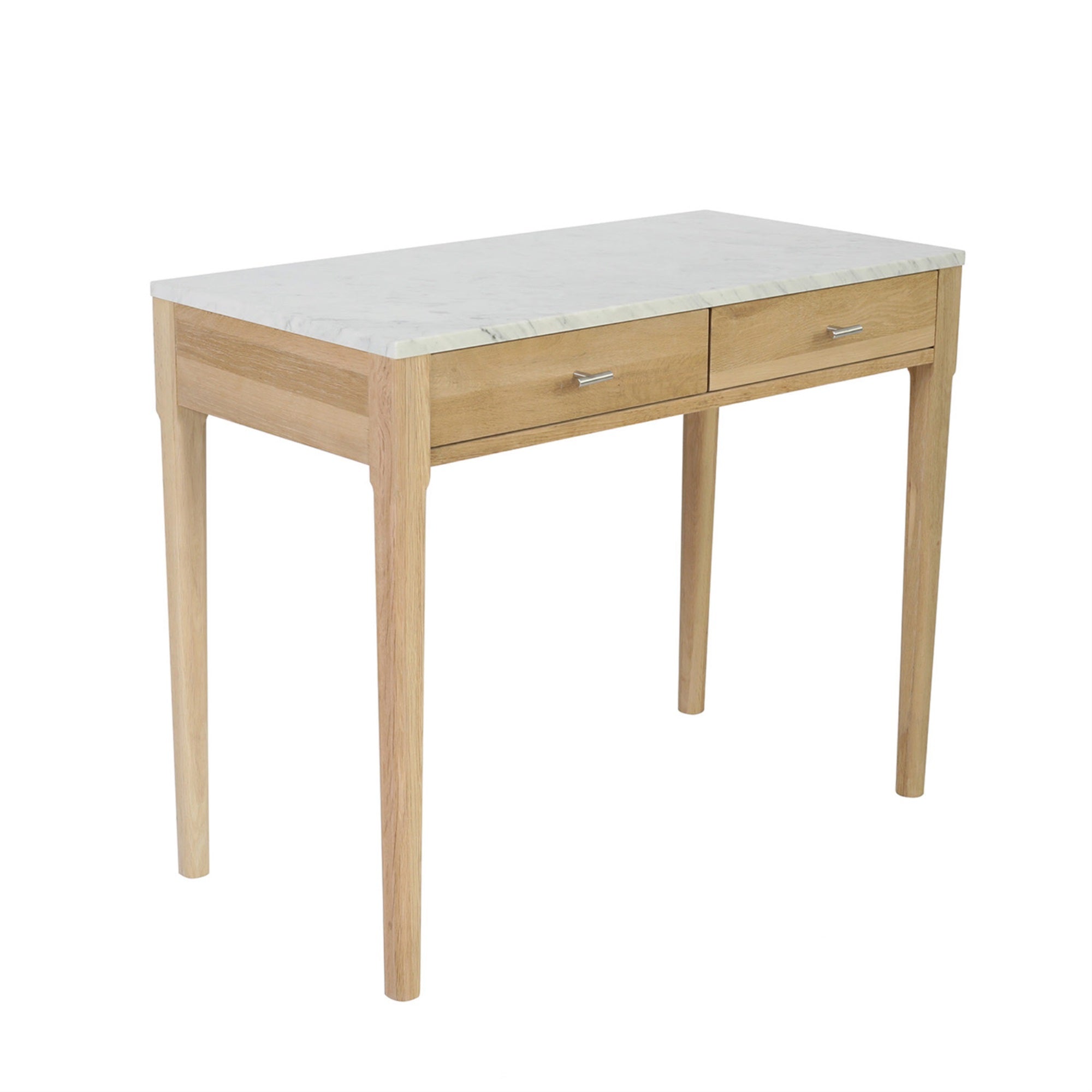 Meno 36 Rectangular Italian Carrara White Marble Console Table With Oak Leg