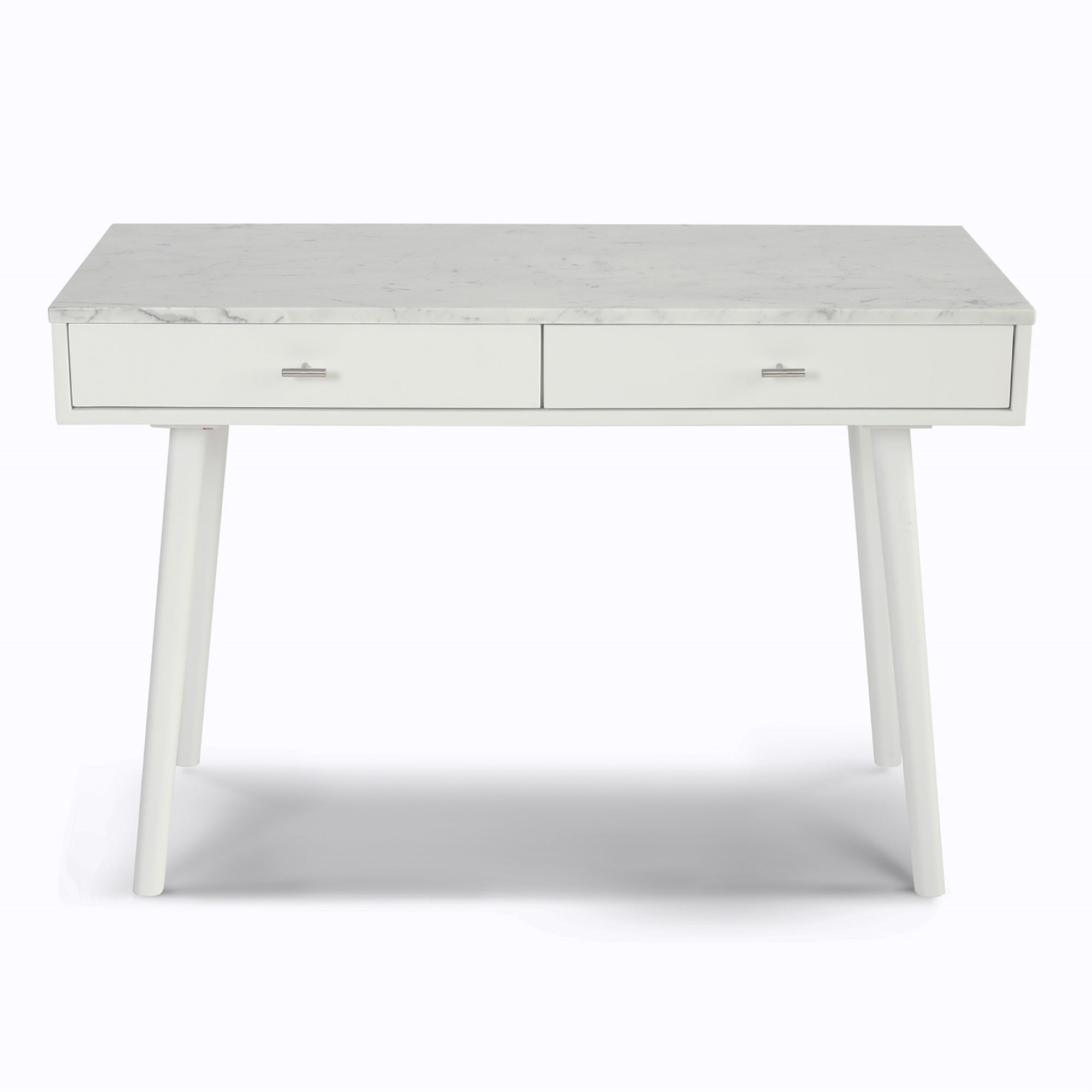 Viola 44 Rectangular Italian Carrara White Marble Writing Desk With White Leg