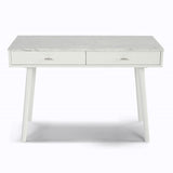Viola 44 Rectangular Italian Carrara White Marble Writing Desk With White Leg