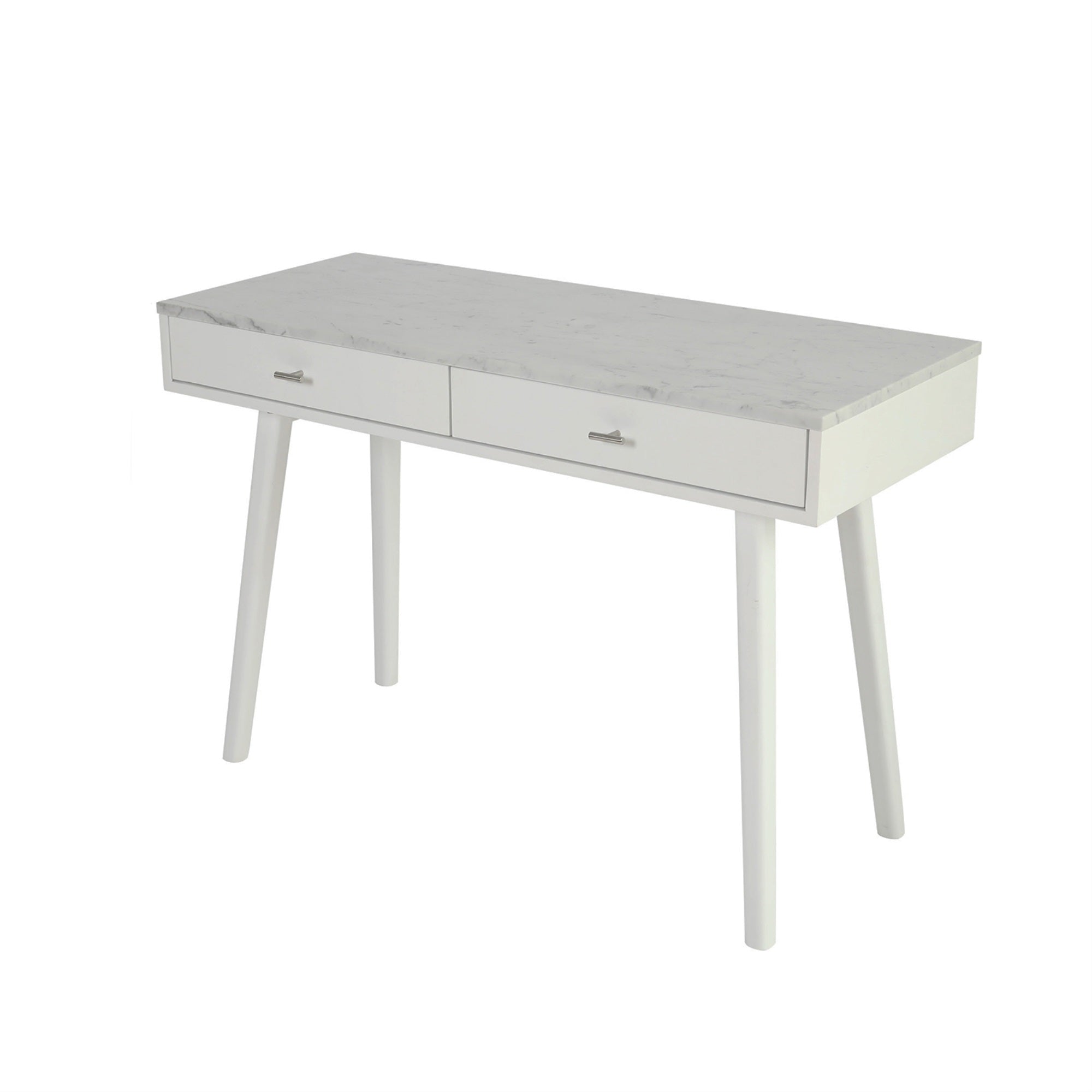 Viola 44 Rectangular Italian Carrara White Marble Writing Desk With White Leg