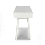 Viola 44 Rectangular Italian Carrara White Marble Writing Desk With White Leg