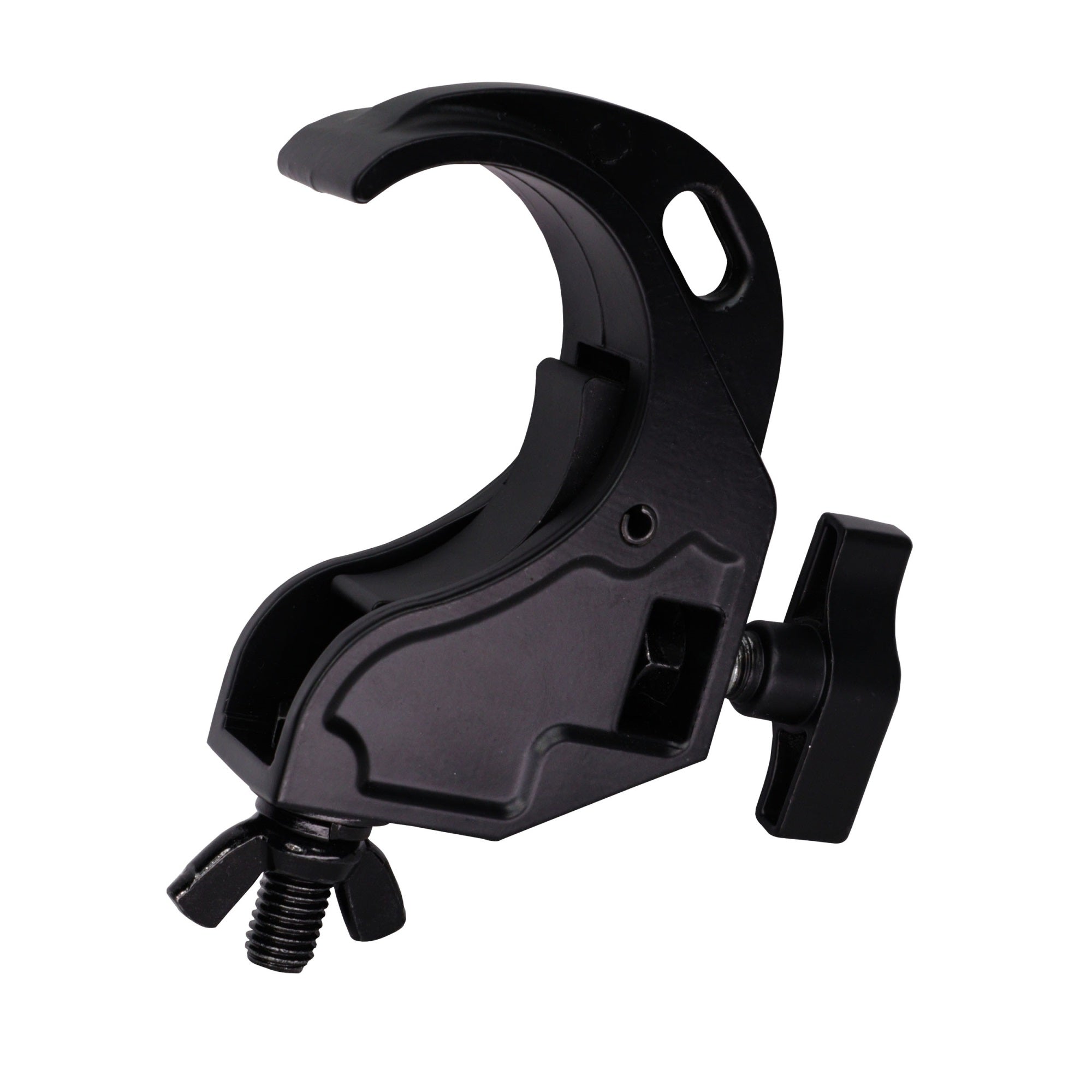 Aluminum Hook Style M10 Clamp With Big Wing Knob For 2 Truss Tube Capacity 45 Lbs. Black Finish