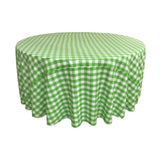 La Linen Polyester Gingham Checkered 108-Inch Round Tablecloth, White And Lime
