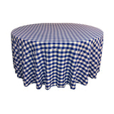 La Linen Polyester Gingham Checkered 108-Inch Round Tablecloth, White And Royal Blue