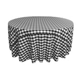 La Linen Polyester Gingham Checkered 120-Inch Round Tablecloth, White And Black
