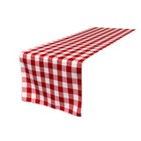 La Linen Polyester Gingham Checkered 14 By 108-Inch Table Runner, White And Red