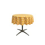 La Linen Polyester Gingham Checkered 51-Inch Round Tablecloth, White And Dark Yellow