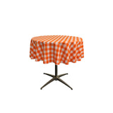 La Linen Polyester Gingham Checkered 51-Inch Round Tablecloth, White And Orange
