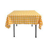 La Linen Polyester Gingham Checkered 52 By 52-Inch Square Tablecloth, White And Dark Yellow