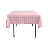 La Linen Polyester Gingham Checkered 52 By 52-Inch Square Tablecloth, White And Pink