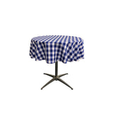 La Linen Polyester Gingham Checkered 58-Inch Round Tablecloth, White And Royal Blue